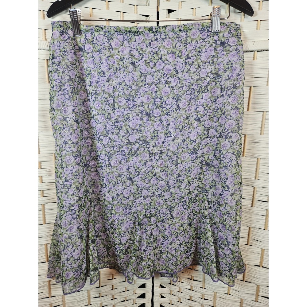 DressBarn Womens Large Lavender Floral Metallic Pull On Skirt Bloomcore Fairy